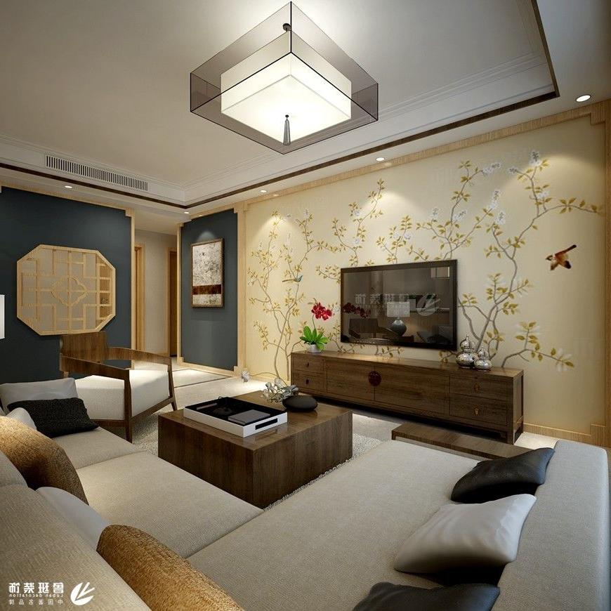 雅居乐湖居笔记,新中式风格效果图,电视背景墙设计