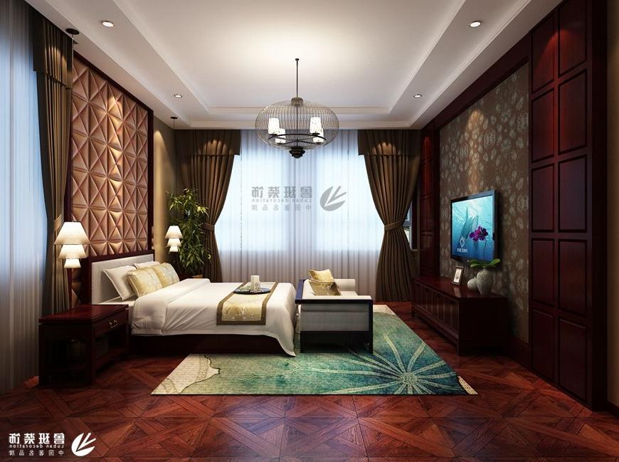 绿地香树花城,中式效果图,卧室设计图